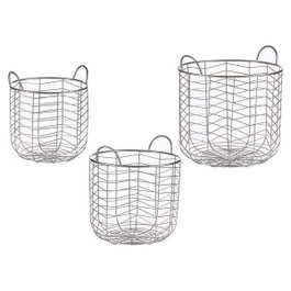 GIFTDECOR Set de 3 paniers métalliques ronds argentés avec anses