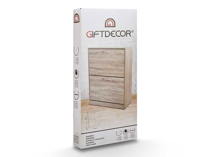 Giftdecor Meuble à chaussures en bois 2 étagères gris foncé 60x80x24 cm