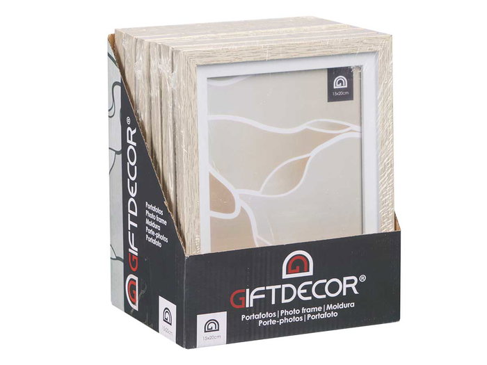 Giftdecor Porte-photos Naturel Bord Blanc 15x20 cm avec Verre et Plastique (Set de 24)