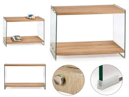 Giftdecor Table d'Appoint Double Couche Verre et Bois 40x76x120 cm