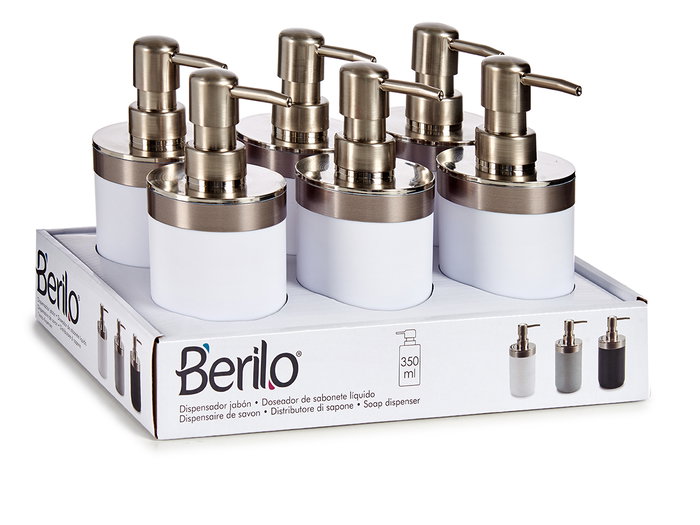 Berilo Dosificateur Blanc et Argenté 350 ml 9x17x8 cm Plastique (Set de 12)