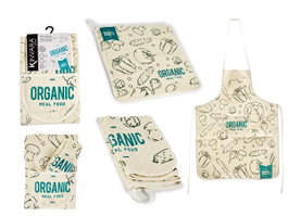 Kinvara Set Tablier et Torchon de Cuisine Riz Organic 60x0.3x80 cm - Blanc et Bleu (Set de 12)