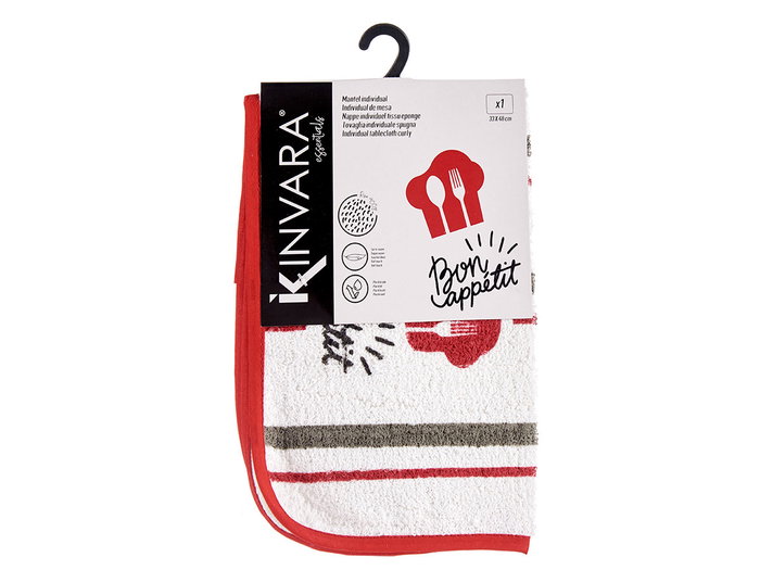 Kinvara Set de Table Rizo Bon Appetit 33 x 48 cm Rouge et Blanc (Set de 24)