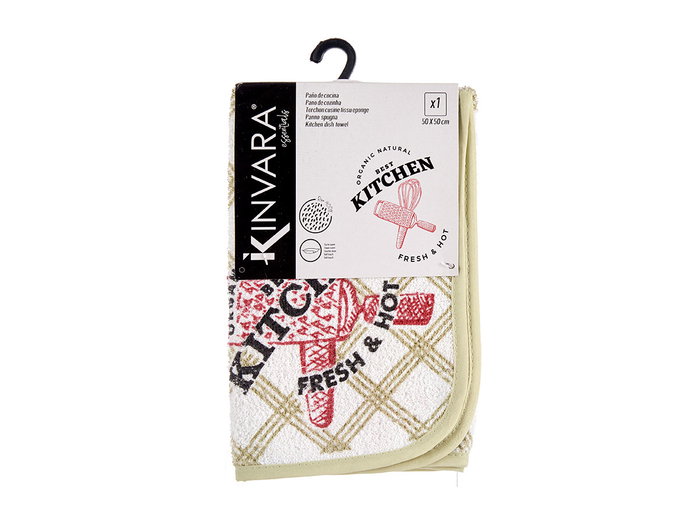 Kinvara Torchon de cuisine éponge 50 cm Fresh Vert et blanc 75% coton 25% polyester (Set de 24)