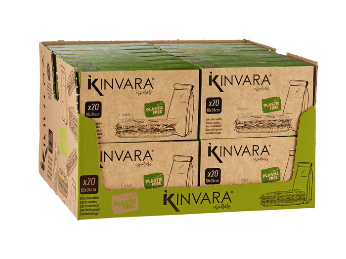 Kinvara Sac en Papier pour Baguette 20 pièces 10x34x5.5 cm Marron Cellulose avec Autocollants (Set de 28)