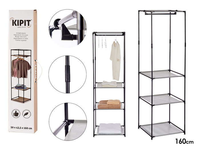 Kipit Armoire ouverte simple 160 cm noir acier et tissu non tissé (Set de 6) Kipit Armoire ouverte simple 160 cm noir acier et tissu non tissé (Set de 6)