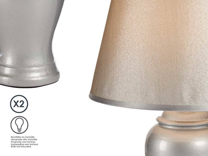 Giftdecor Lampe Concave Argentée en Céramique 28 x 39 x 28 cm (Set de 6)