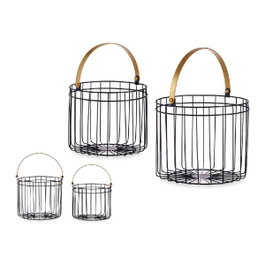 GIFTDECOR Set de 2 paniers cylindriques noirs avec poignée dorée