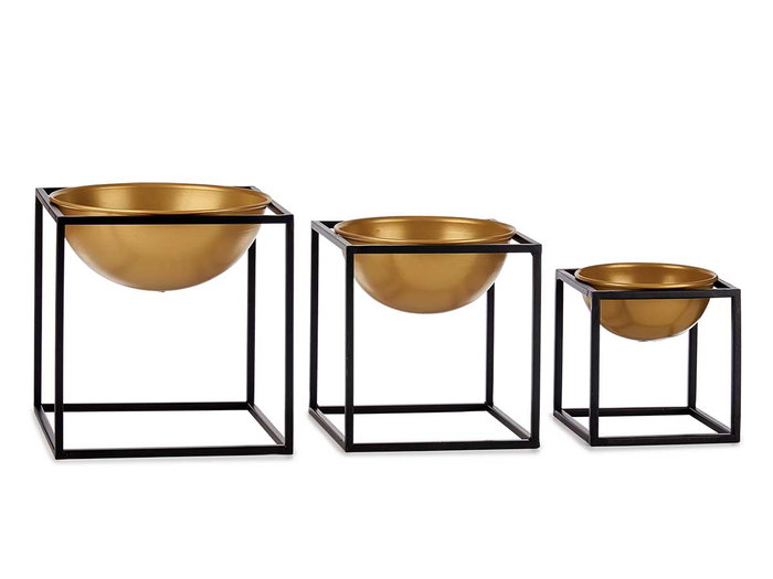 Giftdecor Set de 3 bols avec support carré métal noir et doré 23x24x23 cm