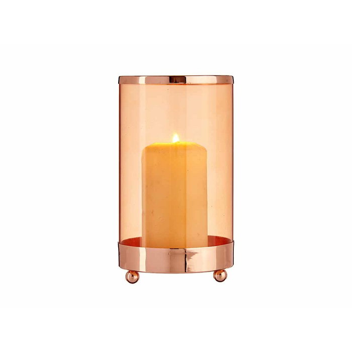Gift Decor Bougeoir Cuivre Ambre Cylindre Métal verre