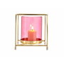 Gift Decor Bougeoir Carré Rose Doré Métal et Verre