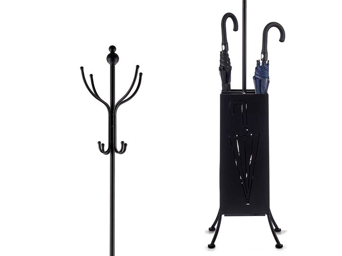Giftdecor Perchero Paraguero en Métal Carré Noir 34x188x34 cm