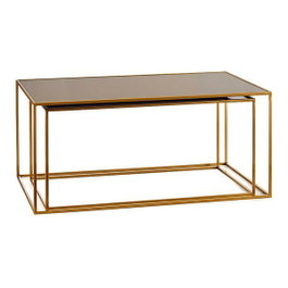 Gift Decor Jeu de 2 tables Noir Doré Métal et Verre