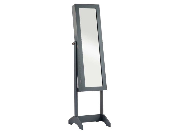 GIFTDECOR Miroir Coffret à bijoux sur pied gris 36x140x36 cm en MDF, verre et tissu