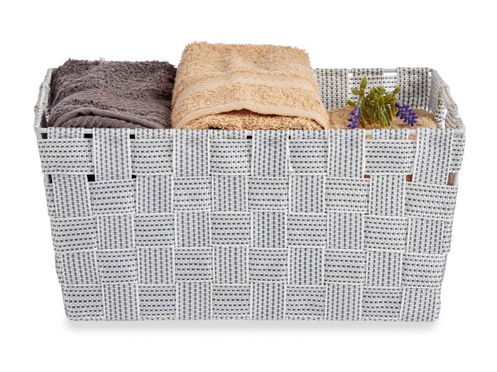 KIPIT Cesta en tissu conique rectangulaire avec poignées, Blanco