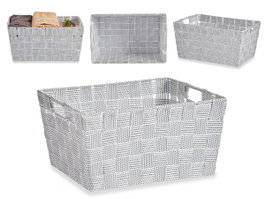 KIPIT Cesta en tissu conique rectangulaire avec poignées, Blanco