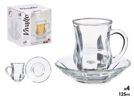 Vivalto Lot de 4 tasses en verre avec soucoupe 125 ml, 14x15x13 cm (Set de 12)