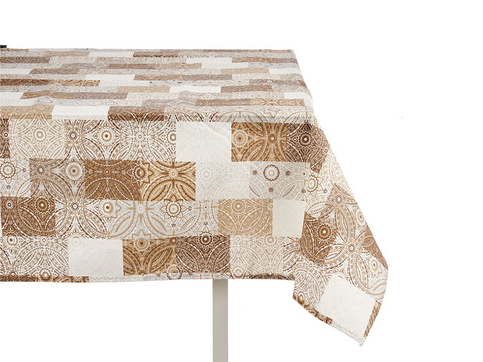 Kinvara Nappe en toile anti-taches 140x180 cm motif carreau beige (Set de 6)