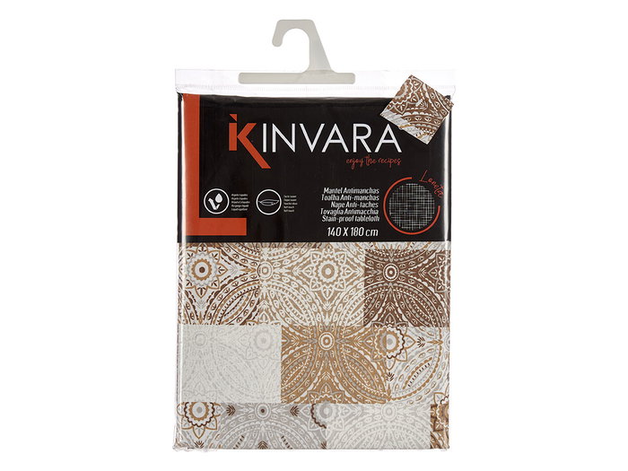 Kinvara Nappe en toile anti-taches 140x180 cm motif carreau beige (Set de 6)