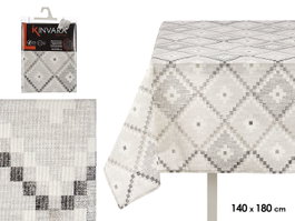 Kinvara Nappe en toile anti-taches 140x180 cm, motif losanges gris (Set de 6)