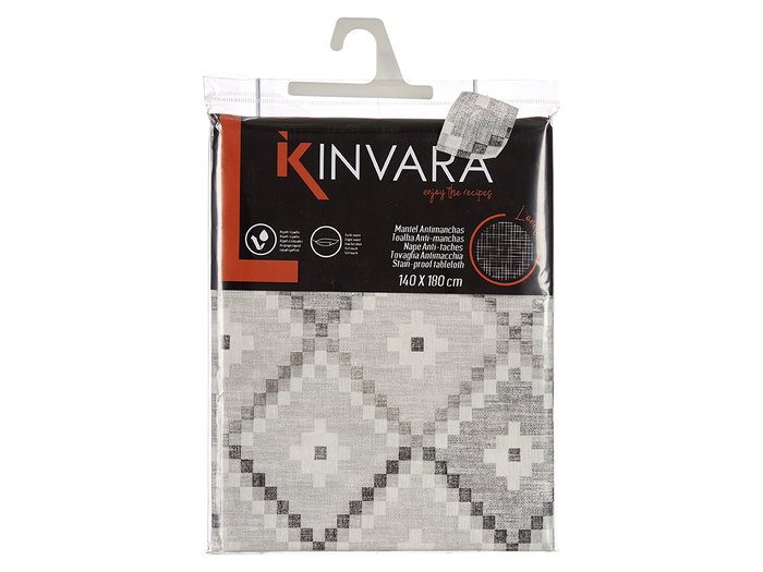 Kinvara Nappe en toile anti-taches 140x180 cm, motif losanges gris (Set de 6)