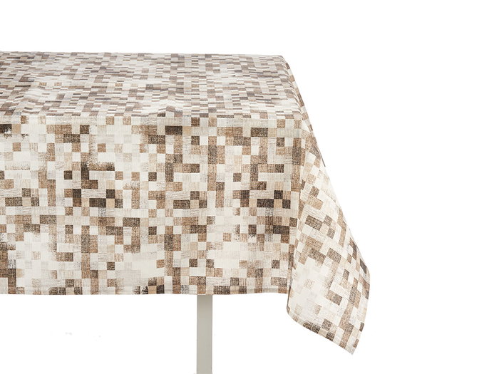 Kinvara Nappe Loneta Antimanches 140x180 cm Carreaux Beige Lavable 30° (Set de 6)