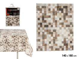 Kinvara Nappe Loneta Antimanches 140x180 cm Carreaux Beige Lavable 30° (Set de 6)