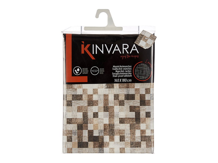 Kinvara Nappe Loneta Antimanches 140x180 cm Carreaux Beige Lavable 30° (Set de 6)