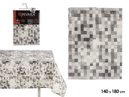 Kinvara Nappe Loneta Antimanchas 140x180 cm Gris Quadrillé - Traitement Taches (Set de 6)