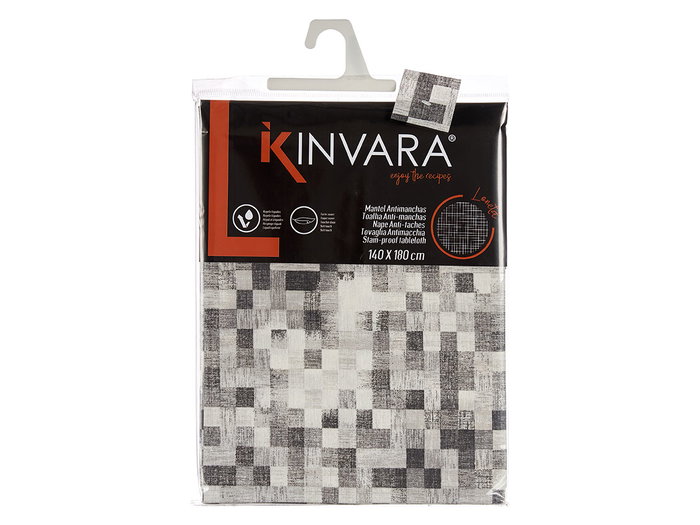 Kinvara Nappe Loneta Antimanchas 140x180 cm Gris Quadrillé - Traitement Taches (Set de 6)