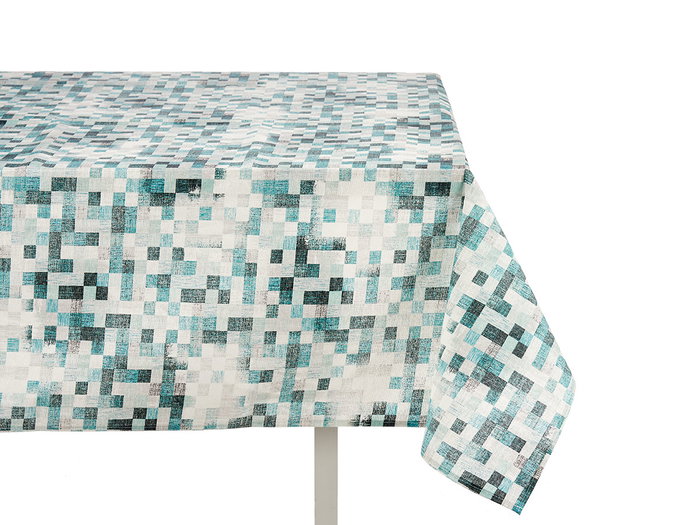 Kinvara Nappe Loneta Antitache 140x180 cm Motif Carreaux Bleu Turquoise (Set de 6)
