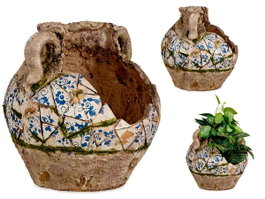 IBERGARDEN Lot de 2 Vases Rustiques en Polyrésine 29cm Gris-Blanc-Bleu
