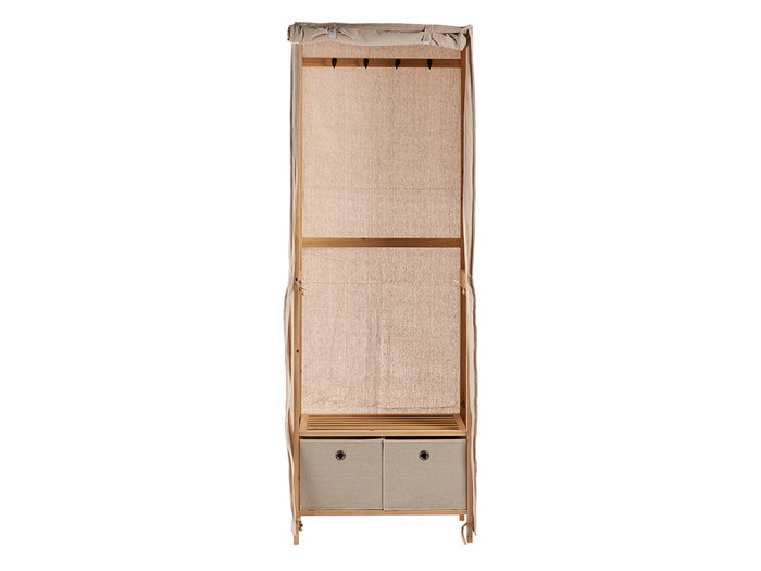 Kipit Perchero en bois et tissu avec 2 tiroirs, naturel beige 58x168x31 cm (Set de 3)