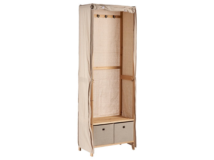 Kipit Perchero en bois et tissu avec 2 tiroirs, naturel beige 58x168x31 cm (Set de 3)
