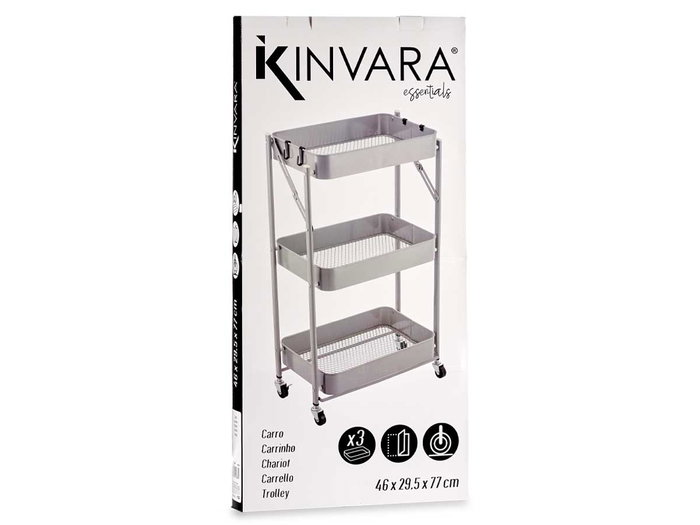 Kinvara Carro pliable 3 niveaux Gris 29x78x45 cm Acier et Plastique