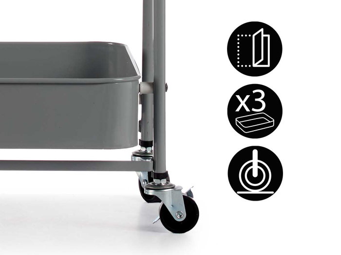 Kinvara Carro pliable 3 niveaux Gris 29x78x45 cm Acier et Plastique