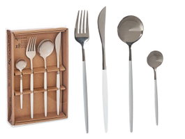 Kinvara Set de 8 couverts argent et blanc en acier inoxydable 16 x 5 x 24.5 cm (Set de 12)