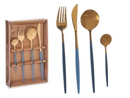 Kinvara Set de 8 Couverts Gris et Or - Acier Inoxydable SS410 - 16x5x24.5 cm (Set de 12)