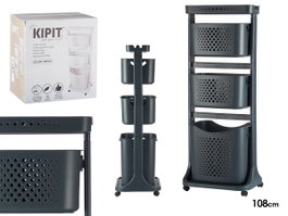 KIPIT Armoire de rangement en plastique 3 hauteurs avec roues, Anthracite