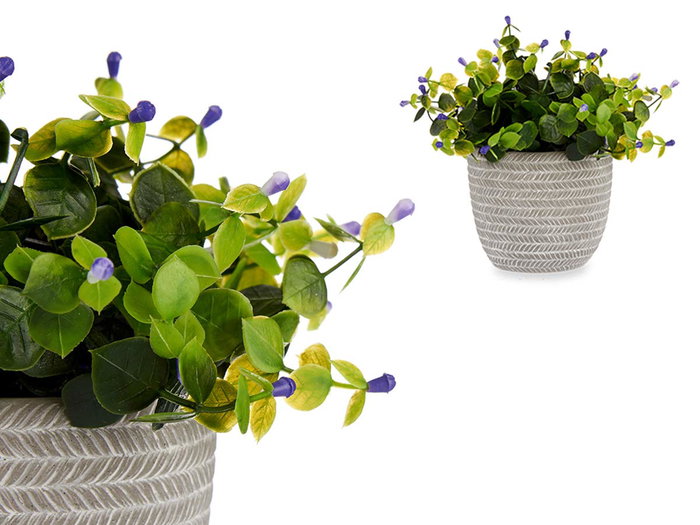 Ibergarden Plante Verte Fleur Lilas avec Pot Gris 21x20x21 cm (Set de 8)