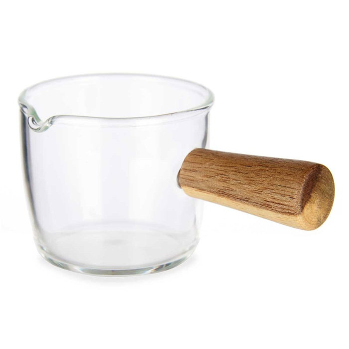 VIVALTO Caquelon 100ml en Verre Borosilicate avec Manche en Bois VIVALTO Caquelon 100ml en Verre Borosilicate avec Manche en Bois