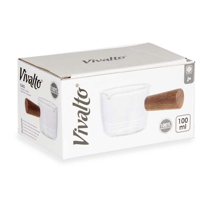 VIVALTO Caquelon 100ml en Verre Borosilicate avec Manche en Bois VIVALTO Caquelon 100ml en Verre Borosilicate avec Manche en Bois