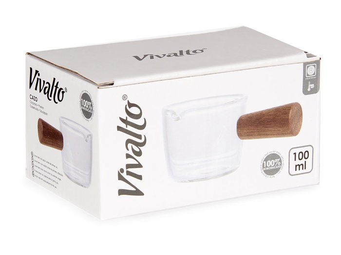 Vivalto Cazo en verre borosilicate 100 ml avec manche en bois marron 6,5x5x10,5 cm (Set de 12)