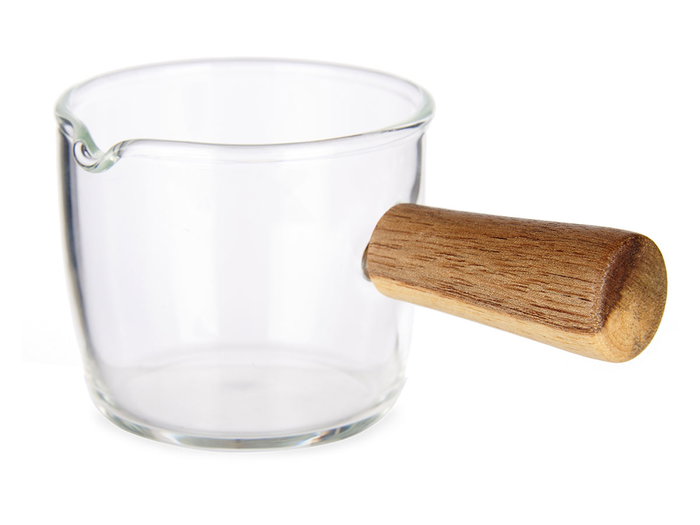 Vivalto Cazo en verre borosilicate 100 ml avec manche en bois marron 6,5x5x10,5 cm (Set de 12)