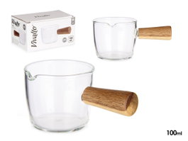Vivalto Cazo en verre borosilicate 100 ml avec manche en bois marron 6,5x5x10,5 cm (Set de 12)