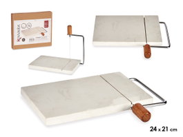 Kinvara Planche à découper fromage marbre blanc 21x2,5x24 cm avec support bois et métal (Set de 8)