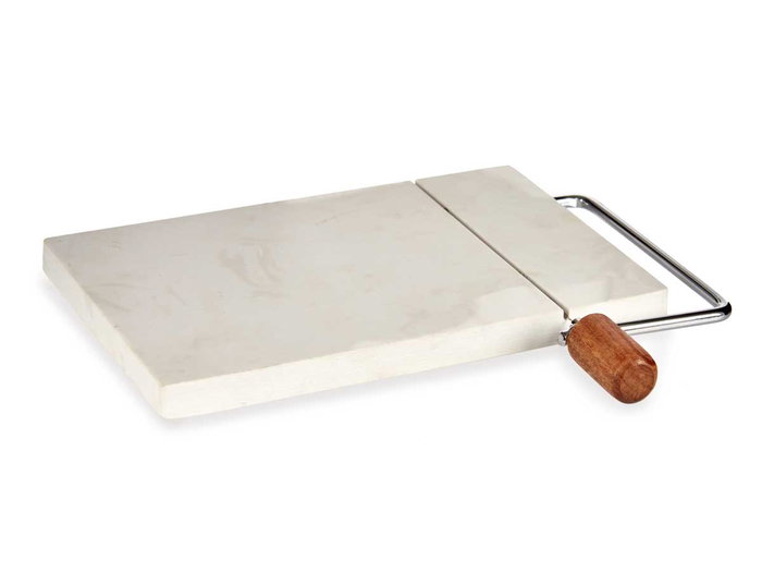 Kinvara Planche à découper fromage marbre blanc 21x2,5x24 cm avec support bois et métal (Set de 8)