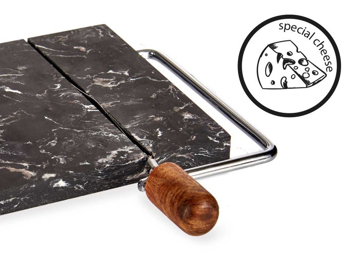 Kinvara Table à découper fromage marbre noir 21 x 2,5 x 24 cm avec bois d'acacia (Set de 8)