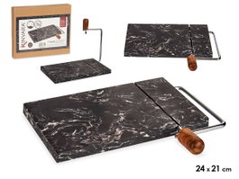 Kinvara Table à découper fromage marbre noir 21 x 2,5 x 24 cm avec bois d'acacia (Set de 8)