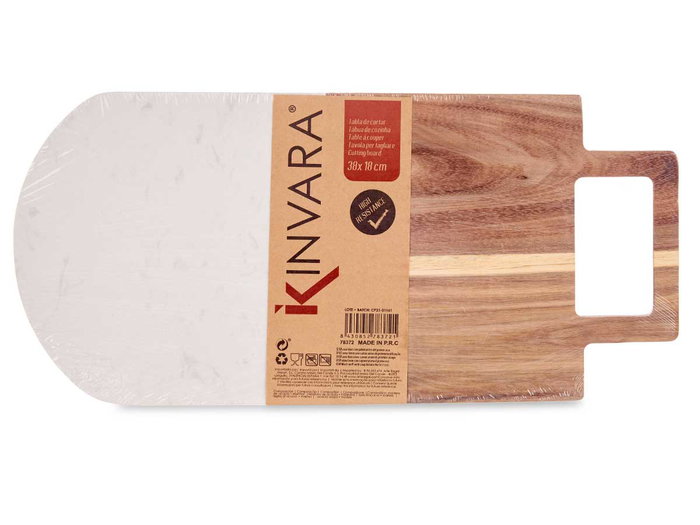 Kinvara Planche à Découper Bois et Marbre Blanc avec Poignée 38 x 18 x 1.5 cm (Set de 8)